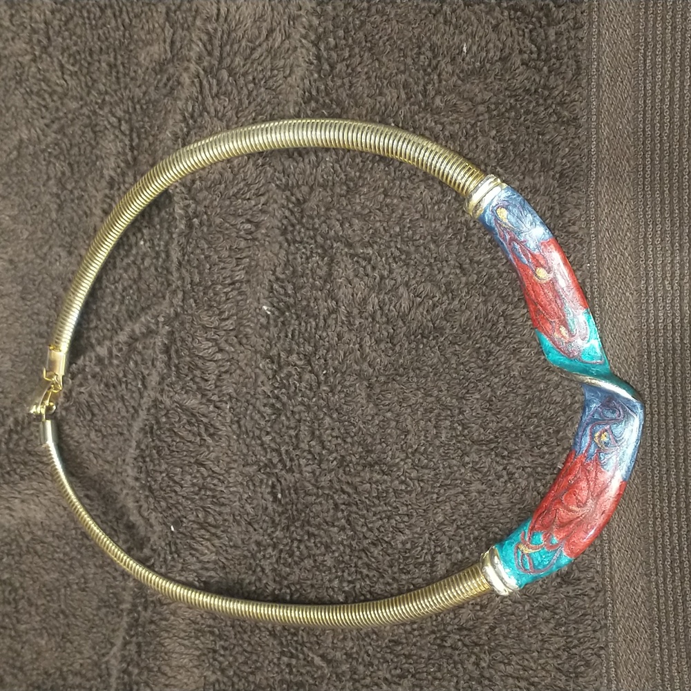 Gold tone and enamel choker.